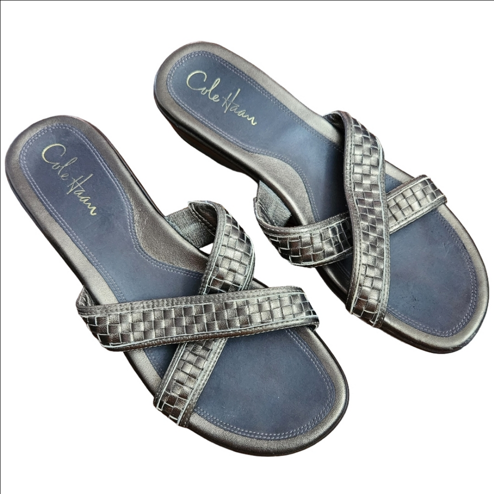 Cole Haan Size 9 Nike Air Tatum Bronze Leather Slide Sandal Wedge Platform